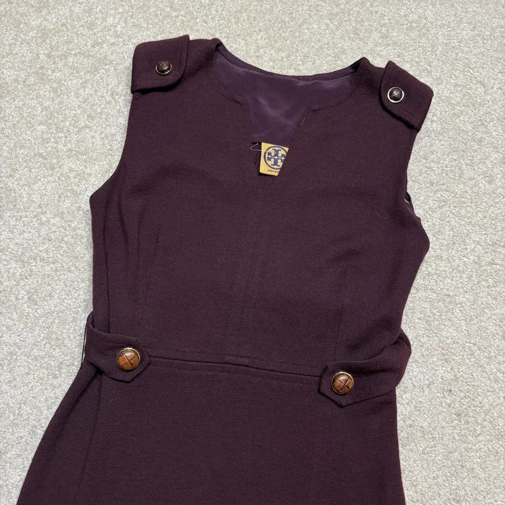 Tory Burch Dress Womens Small Plum Declan Tab Sheath Wool Blend Sleeveless Midi